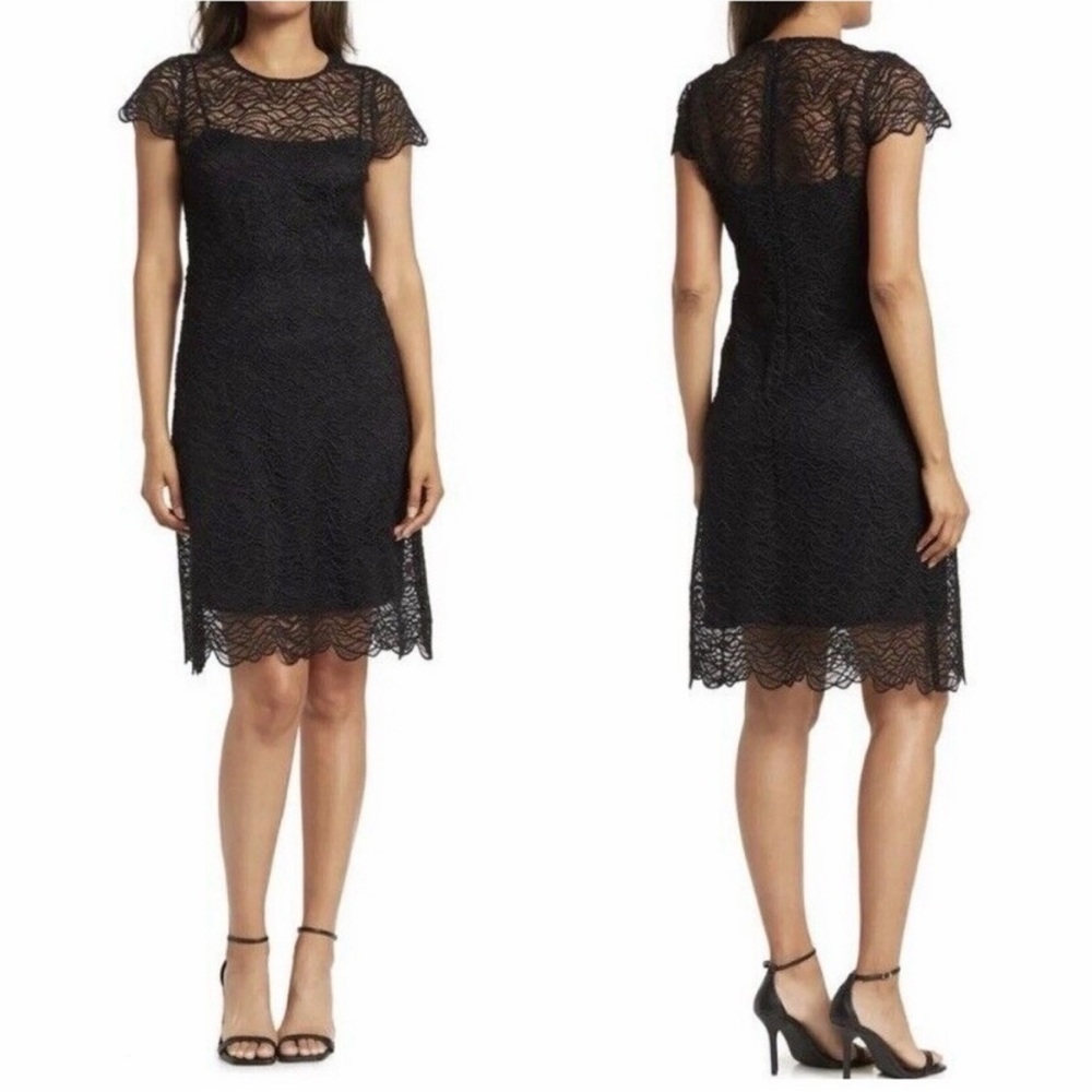 Elie Tahari Elissa Black Lace Dress with Removable Slip